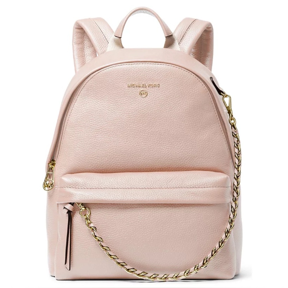 Michael Kors Slater Medium Pebbled Leather Backpack Soft Pink with Chain